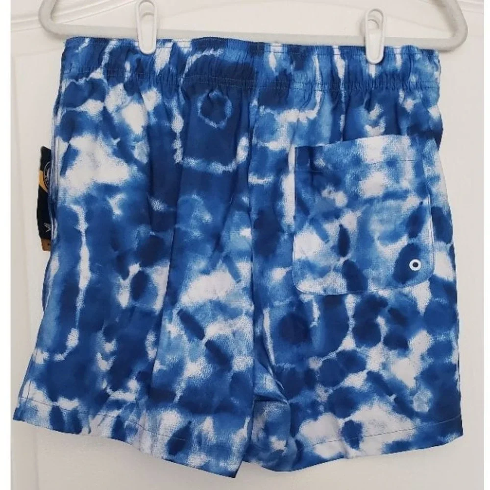 Speedo Mens Blue White Tie Dye Swim Trunks Comfort Stretch UPF 50+ Sz M NWT